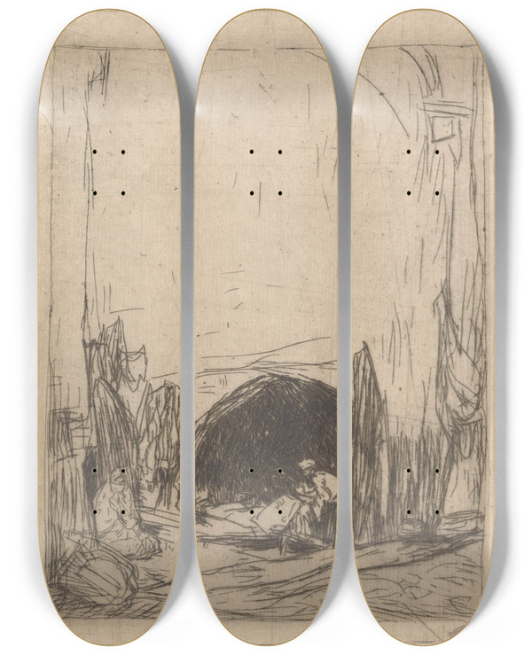 Triptych art skateboard deck of Marius Bauer Bazaar In Constantinopel_3 by Marius Bauer (1867-1932)