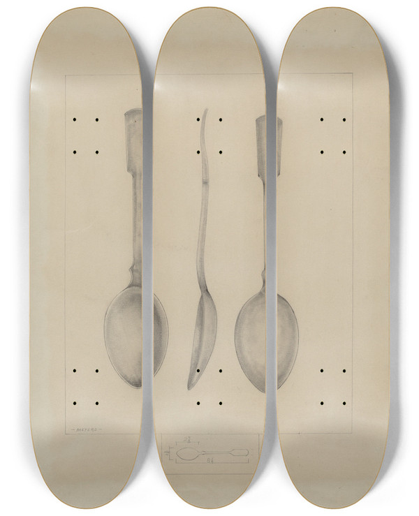 Triptych art skateboard deck of Henry Meyers Pewter Spoon by Henry Meyers (20-)