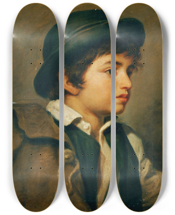 Triptych art skateboard deck of Joseph Hasslwander Brustbild Eines Savoyardeknaben by Joseph Hasslwander (1812-1878)
