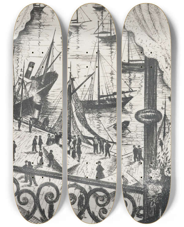 Triptych art skateboard deck of Christopher R W Nevinson The Balcony Dieppe by Christopher R W Nevinson (1889-1946)