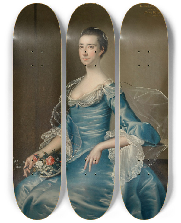 Triptych art skateboard deck of Joseph Wright Of Derby Portrait Of Esther Ellison Ne Walker 17261813 by Joseph Wright Of Derby (1734-1797)