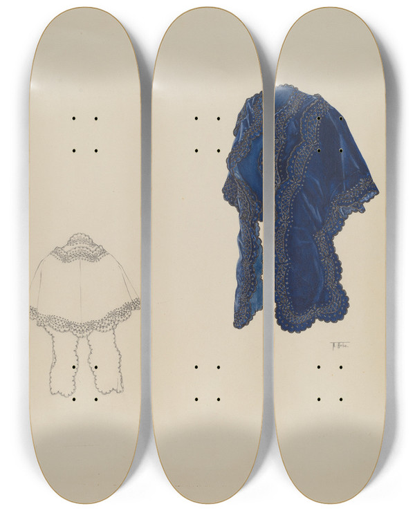 Triptych art skateboard deck of Arelia Arbo Blue Velvet Dolman by Arelia Arbo