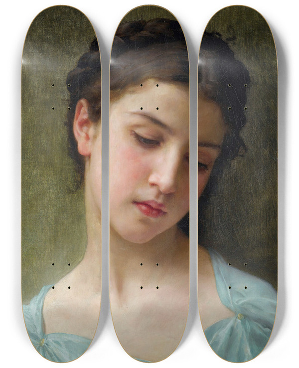 Triptych art skateboard deck of William Bouguereau Portrait De Jeune Fille by William Bouguereau (1825-1905)