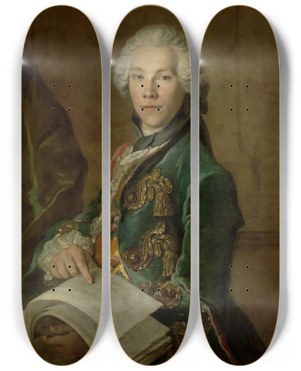Triptych art skateboard deck of Louis Tocqu Portrait Of Arnoldus Van Rijneveld by Louis Tocque (1696-1772)