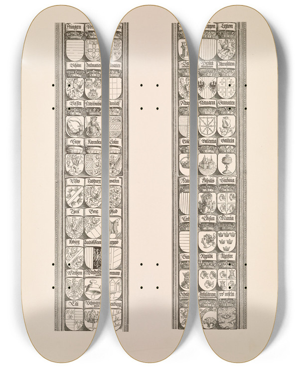 Triptych art skateboard deck of Eduard Chmelarz Die Ehrenpforte Des Kaisers Maximilian I Pl11 by Eduard Chmelarz (1847-1900)