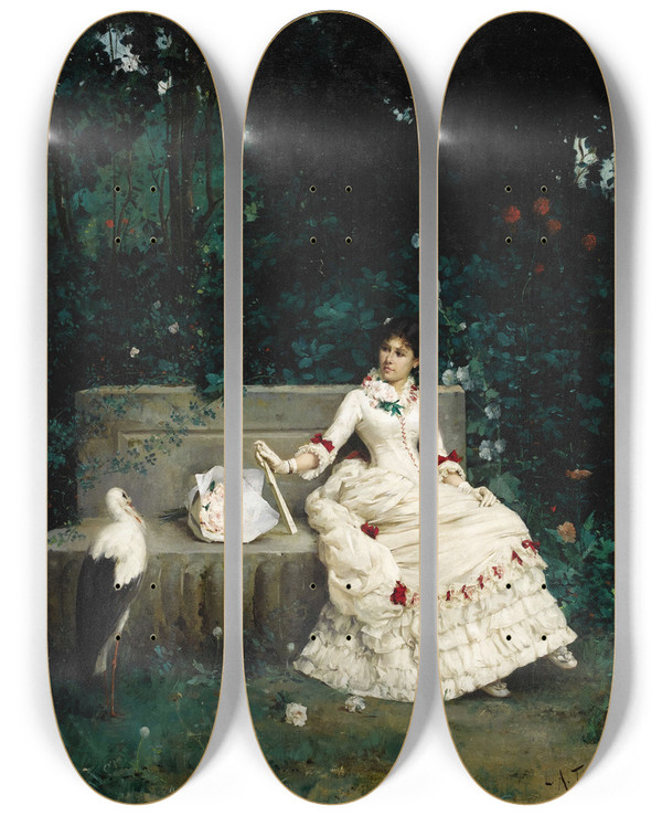 Triptych art skateboard deck of Louis A Tessier La Reverie Interrompue by Louis Tessier
