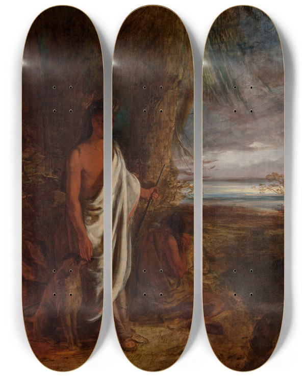 Triptych art skateboard deck of Robert Walter Weir Last Of The Mohicans by Robert Walter Weir (1803-1889)
