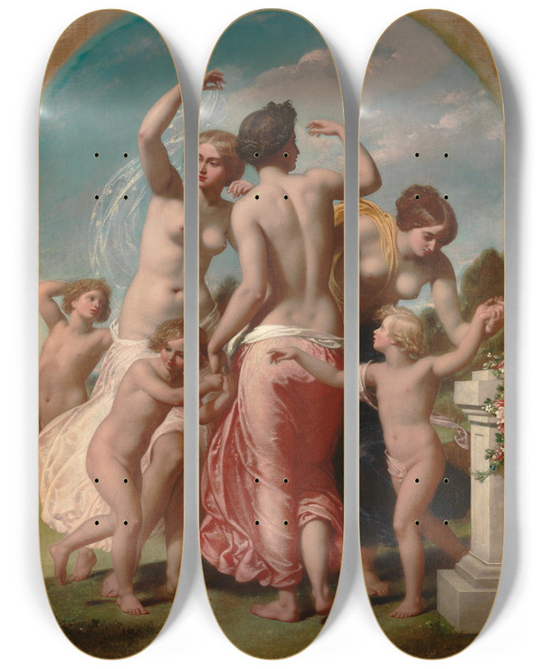 Triptych art skateboard deck of William Edward Frost The Three Graces by William Edward Frost (1810-1877)