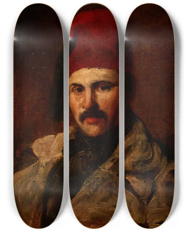 Triptych art skateboard deck of Piotr Michaowski Portrait Of Maksymilian Oborski Wearing A Fez by Piotr Michalowski (1800-1855)