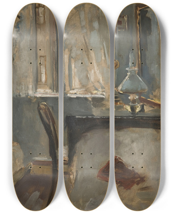 Triptych art skateboard deck of Olga Boznanska Study Of The Interior Of The Artists Studio In Krakow by Olga Boznanska (1865-1940)