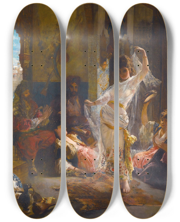 Triptych art skateboard deck of Douard Frdric Wilhelm Richter La Danse by douard Frdric Wilhelm Richter (1844-1913)