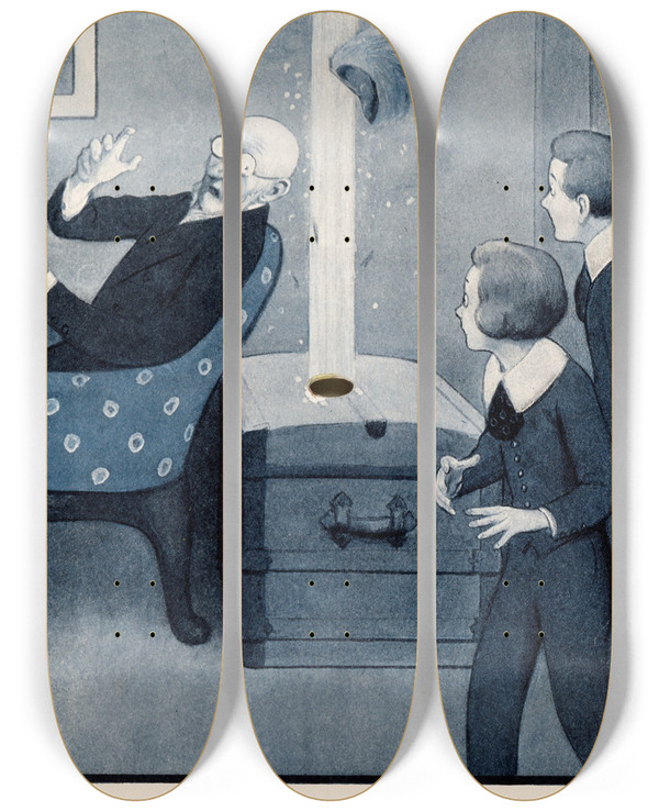Triptych art skateboard deck of Peter Newell The Rocket Book Pl 03 by Peter Newell (1862-1924)