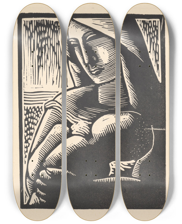 Triptych art skateboard deck of Mikul Galanda Matka_3 by Mikulas Galanda (1895-1938)