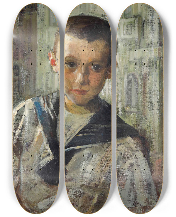 Triptych art skateboard deck of Alessandro Milesi Ritratto Di Giorgio Figlio Di Angelo Balbi by Alessandro Milesi (1856-1945)