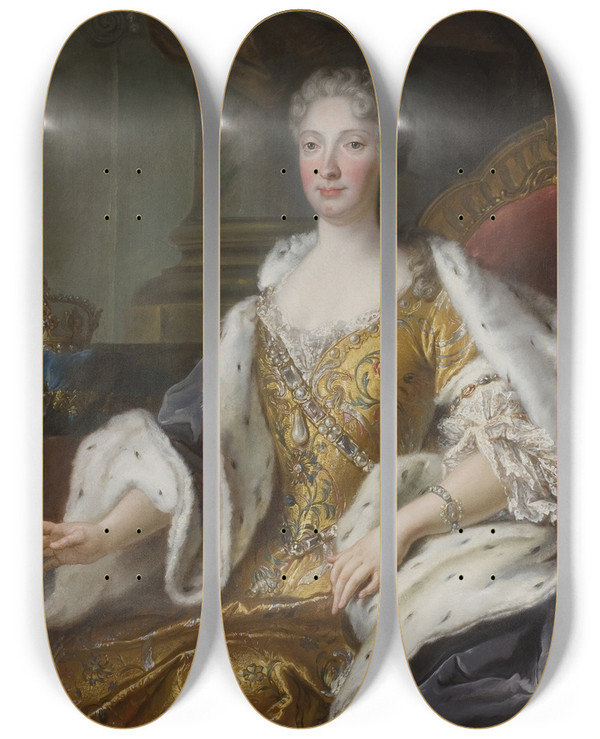 Triptych art skateboard deck of Louismichel Van Loo Unknown Princess by Louis Michel Van Loo (1707-1771)