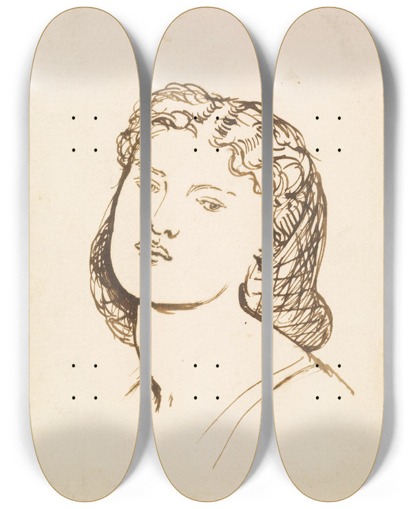 Triptych art skateboard deck of Dante Gabriel Rossetti Portrait Of Fanny Cornforth by Dante Gabriel Rossetti (1828-1882)