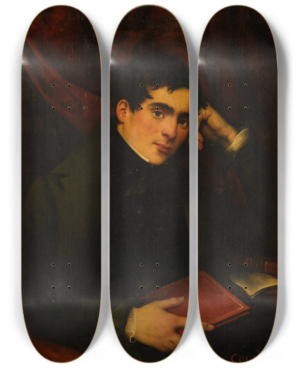 Triptych art skateboard deck of Alexandre Couder Alphonse De Lamartine by Alexandre Couder (1808-1879)
