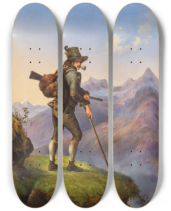 Triptych art skateboard deck of Edmund Mahlknecht Portrt Adam Rosenblattl by Edmund Mahlknecht (1820-1903)
