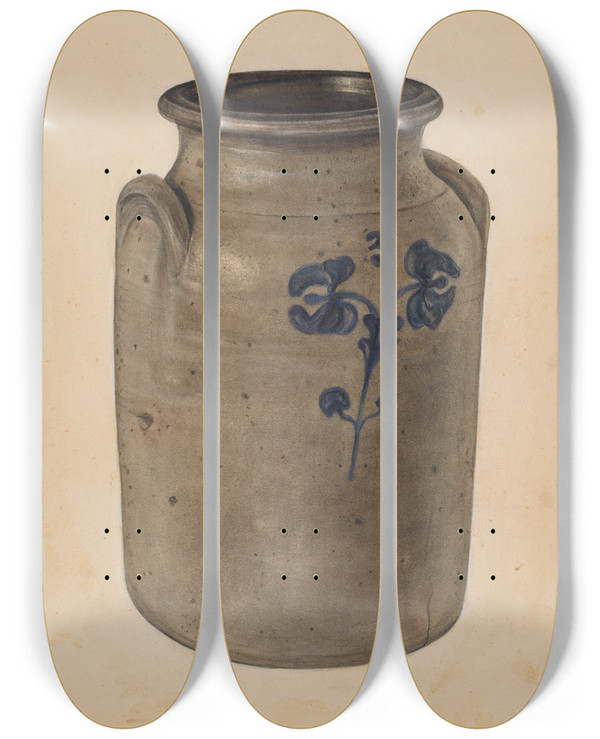 Triptych art skateboard deck of Anne Nemtzoff Jar by Anne Nemtzoff