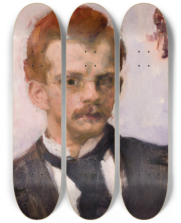 Triptych art skateboard deck of Jzef Mehoffer Selfportrait_1 by Jozef Mehoffer (1869-1946)