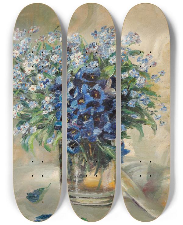 Triptych art skateboard deck of Rosa Scherer Frhlingsblumen In Glasvase by Rosa Scherer (1868-1926)