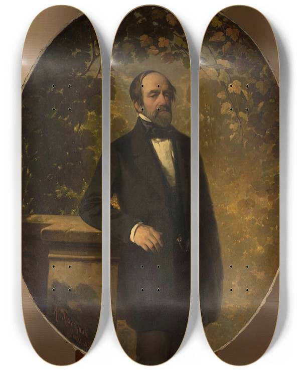 Triptych art skateboard deck of Aleksander Raczyski Portrait Of Bohdan Zaleski by Aleksander Raczynski (1822-1889)