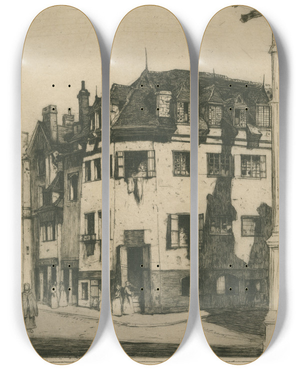 Triptych art skateboard deck of David Young Cameron Beauvais by David Young Cameron (1865-1945)