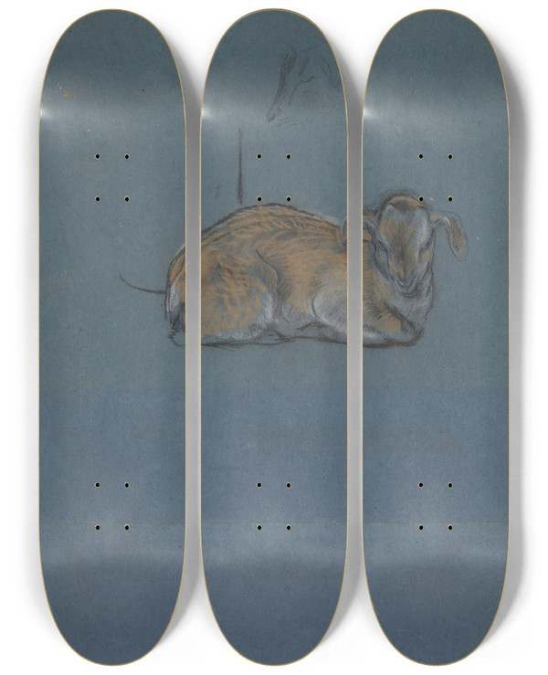 Triptych art skateboard deck of John Macallan Swan Studies Of A Kid Or Fawn by John Macallan Swan (1847-1910)
