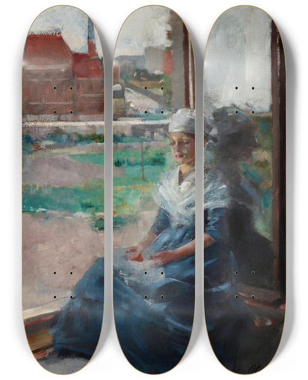 Triptych art skateboard deck of Olga Boznanska Breton Woman by Olga Boznanska (1865-1940)