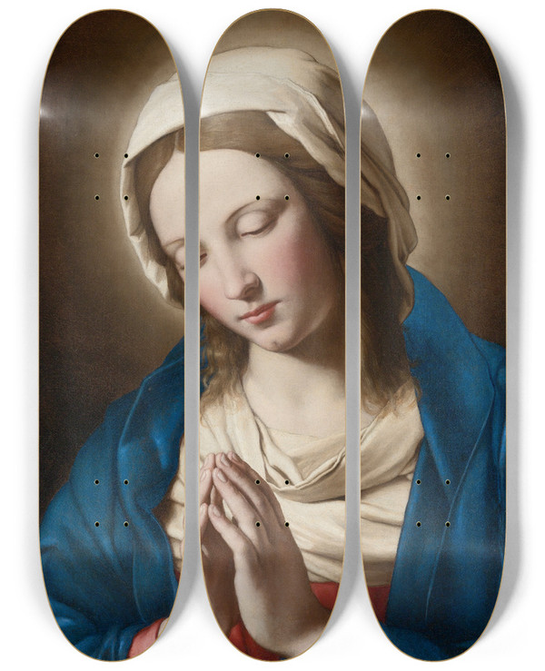 Triptych art skateboard deck of Giovanni Battista Salvi Da Sassoferrato Madonna At Prayer by Giovanni Battista Salvi Da Sassoferrato (1609-1685)