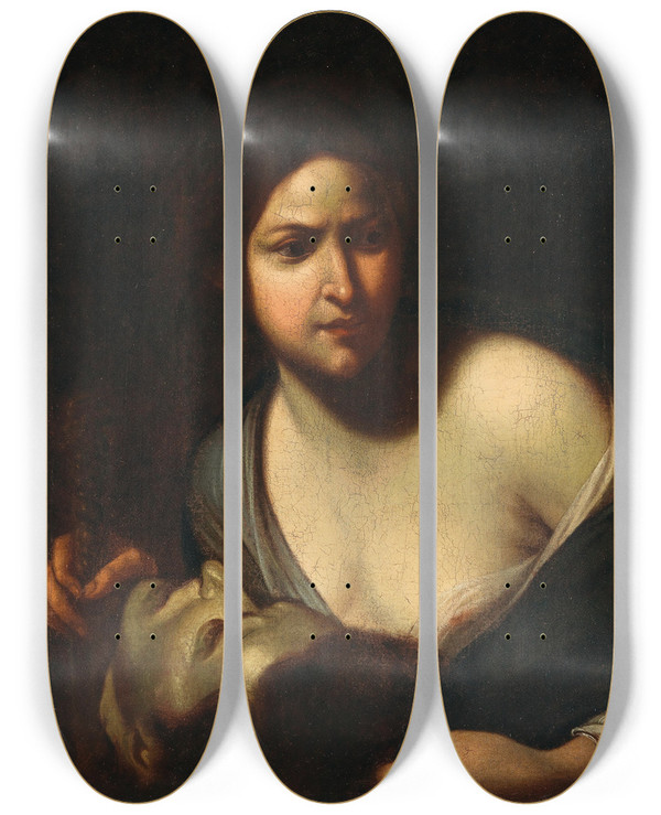 Triptych art skateboard deck of Francesco Furini Judith With The Head Of Holofernes by Francesco Furini (1603-1646)