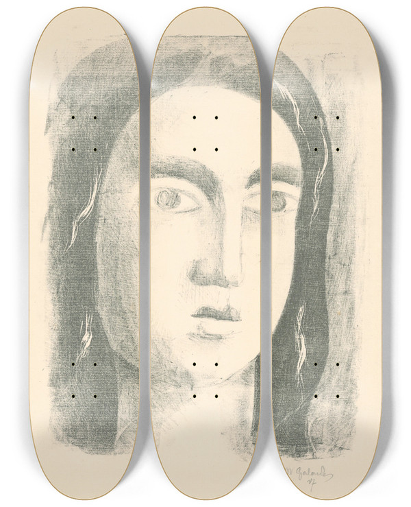 Triptych art skateboard deck of Mikul Galanda The Head Of A Woman by Mikulas Galanda (1895-1938)