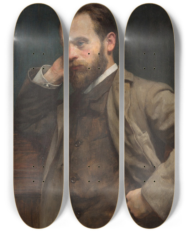 Triptych art skateboard deck of Frederick Samuel Beaumont Portrait Of A Gentleman by Frederick Samuel Beaumont (1861-1954)