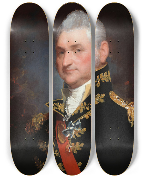 Triptych art skateboard deck of Gilbert Stuart Majorgeneral Henry Dearborn by Gilbert Stuart (1755-1828)