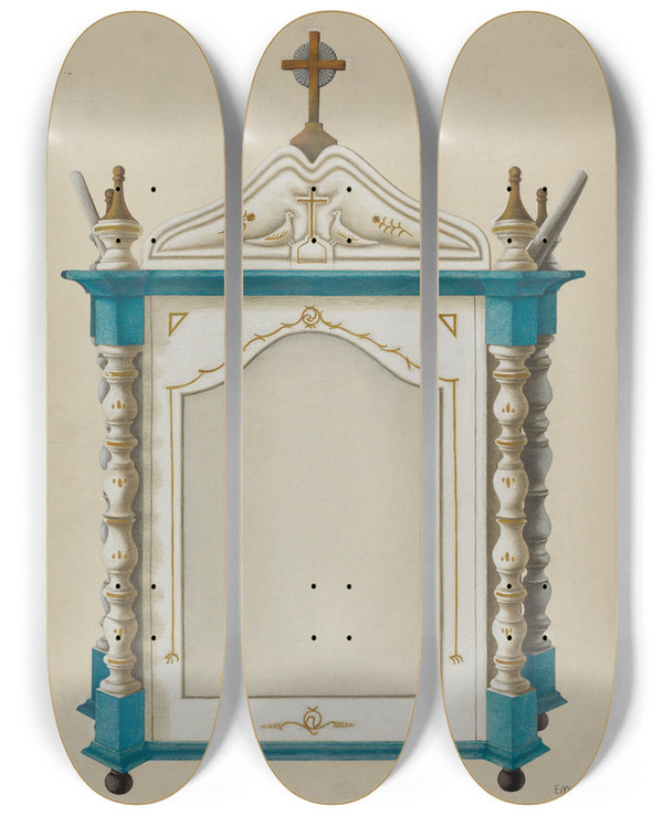 Triptych art skateboard deck of Emile Cero Shrine by Emile Cero