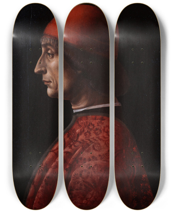 Triptych art skateboard deck of Vincenzo Foppa Portrait Of Giovanni Francesco Brivio by Vincenzo Foppa (1430-1515)