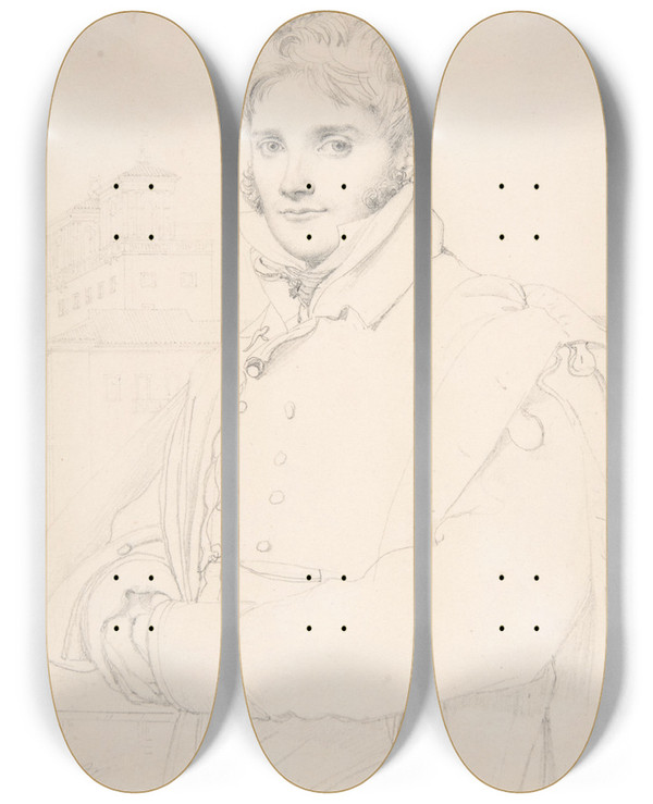 Triptych art skateboard deck of Jean Auguste Dominique Ingres Merryjoseph Blondel 17811853 by Jean Auguste Dominique Ingres (1780-1867)