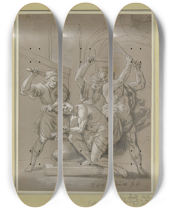 Triptych art skateboard deck of Melchior Steidl Flagellation Of Christ by Melchior Steidl (1657-1727)