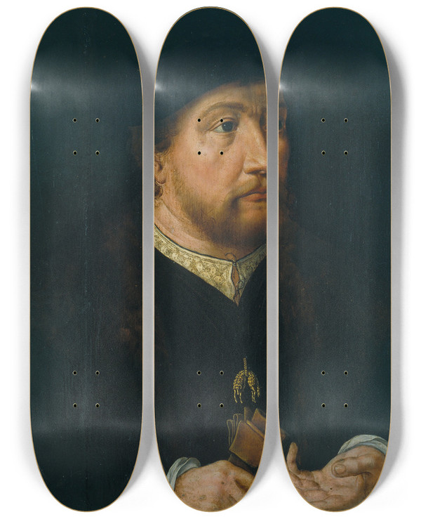 Triptych art skateboard deck of Jan Gossaert Henry Iii Of Nassaubreda by Jan Gossaert (1478-1532)