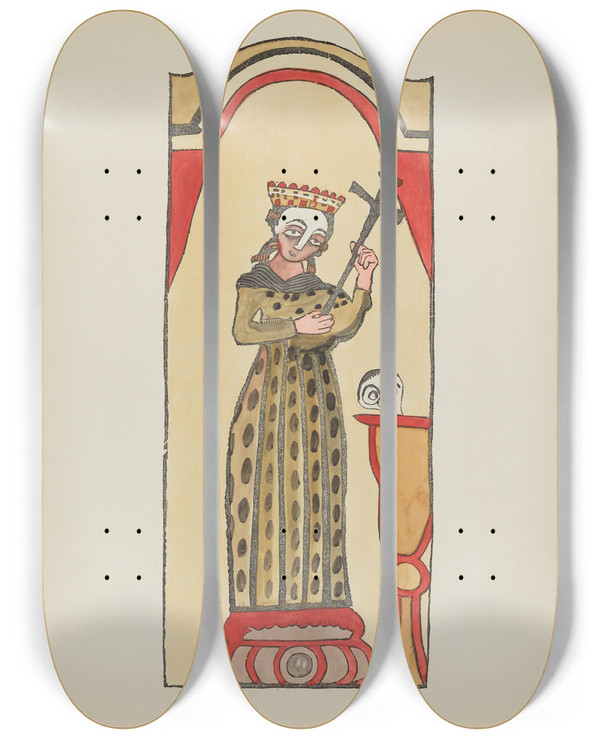 Triptych art skateboard deck of American 20Th Century Plate 12 Saint Rita From Portfolio Spanish Colonial Designs Of New Mexico_2 by American 20Th Century