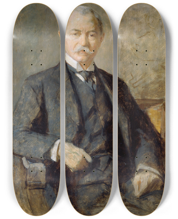 Triptych art skateboard deck of Heinrich Von Angeli Selbstportrt by Heinrich Von Angeli (1840-1925)