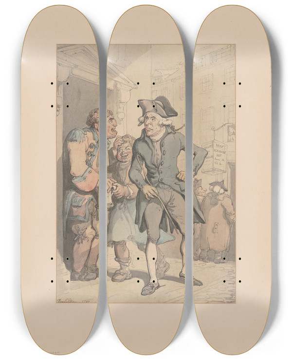 Triptych art skateboard deck of Thomas Rowlandson Wulgar Language by Thomas Rowlandson (1756-1827)