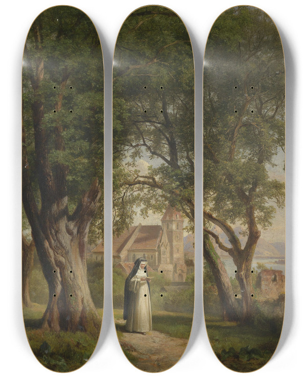 Triptych art skateboard deck of Anton Hansch Nonne by Anton Hansch (1813-1876)