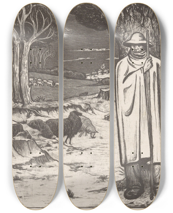 Triptych art skateboard deck of Richard Nicolas Roland Holst Herder Met Een Kudde Schapen In Een Heuvellandschap by Richard Nicolaus Roland Holst (1868-1938)