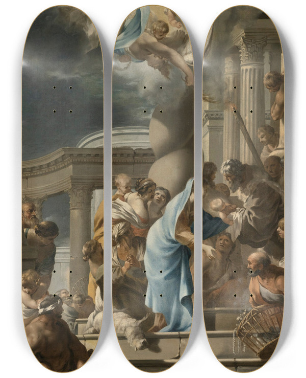 Triptych art skateboard deck of Sbastien Bourdon The Presentation In The Temple by Sebastien Bourdon (1616-1671)