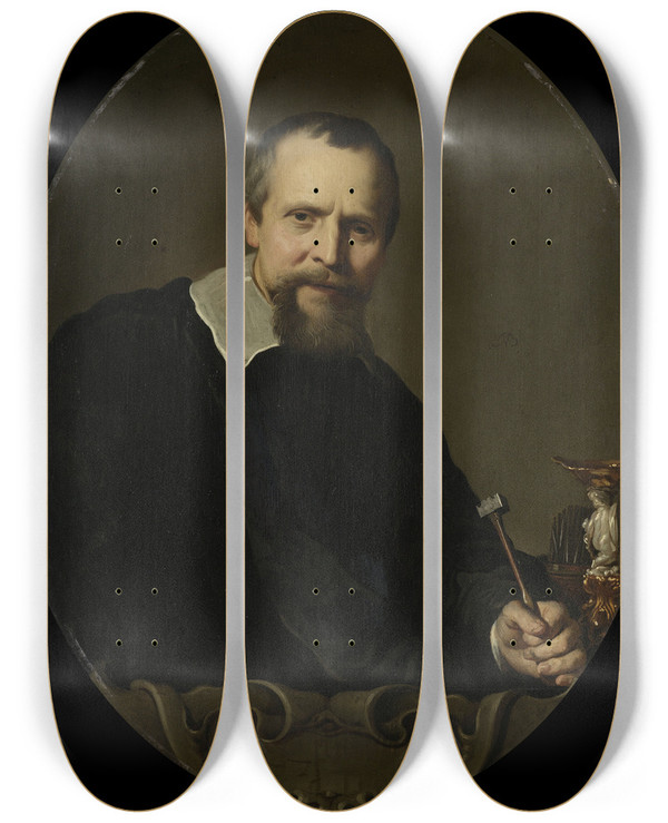 Triptych art skateboard deck of Jacob Adriaensz Backer Portrait Of Johannes Lutma by Jacob Adriaensz Backer (1609-1651)