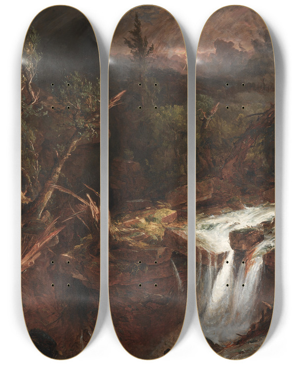 Triptych art skateboard deck of Jasper Francis Cropsey The Clove A Storm Scene In The Catskill Mountains by Jasper Francis Cropsey (1823-1900)