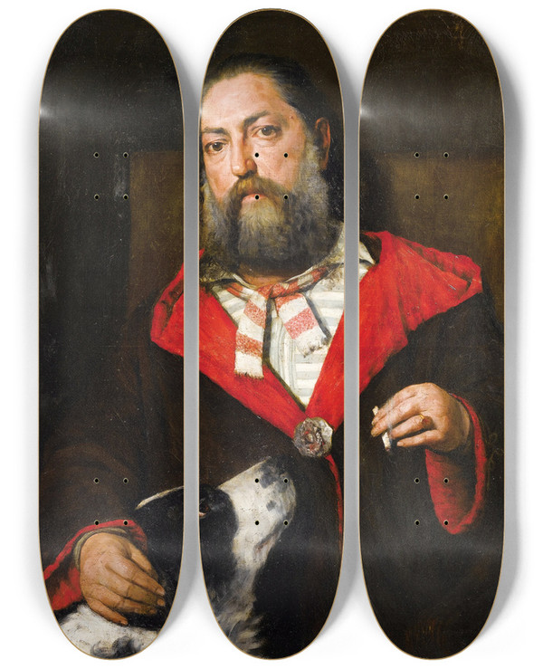 Triptych art skateboard deck of Edouardhippolyte Margottet Portrait De Lcrivain Gustave Aimard by Edouard Hippolyte Margottet