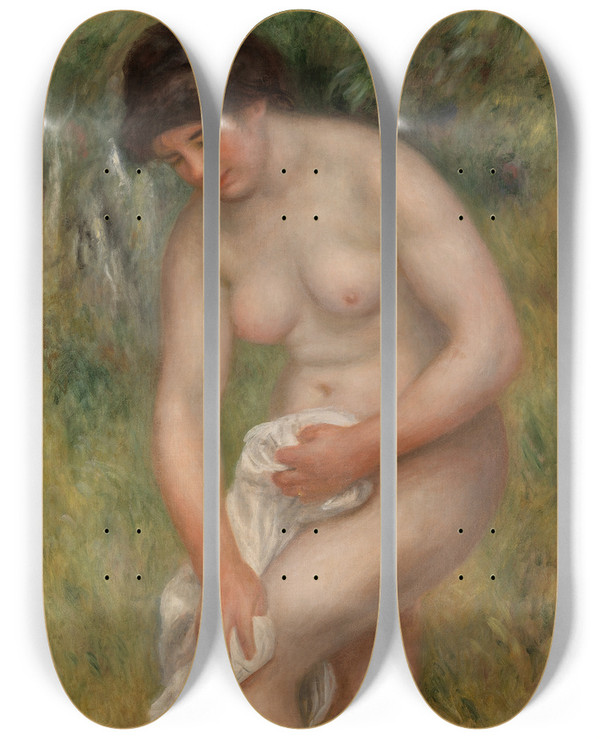 Triptych art skateboard deck of Pierreauguste Renoir Bather Drying Herself Baigneuse Sessuyant by Pierre-Auguste Renoir (1841-1919)