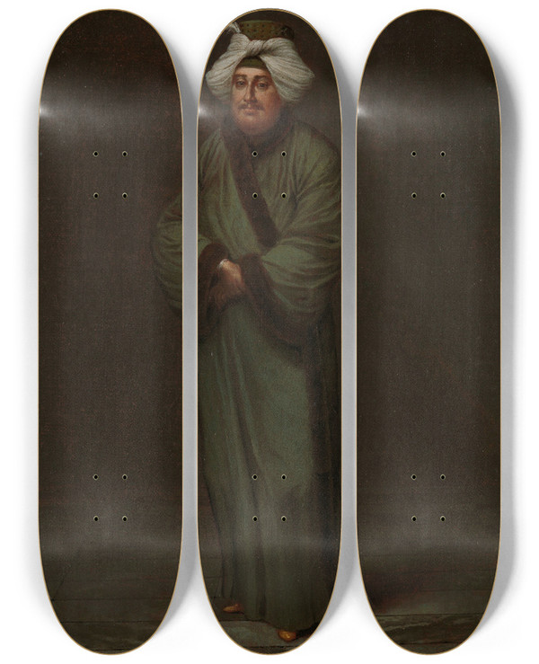 Triptych art skateboard deck of Jean Baptiste Vanmour Mehmet The Vizir Khyasi by Jean Baptiste Vanmour (1671-1737)